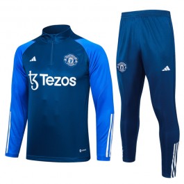 Barn Manchester United Treningsdresser 2023-24 - 1-4 Zip Blå